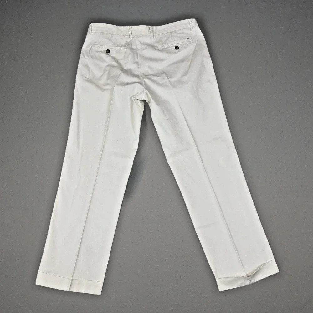 Faconnable Cadet Chino Pants Mens 36R White Straight Leg Cuffed Cotton Blend